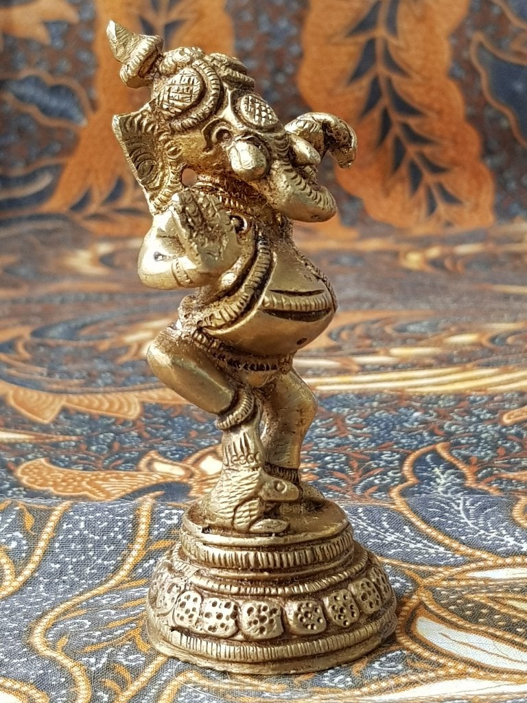Ganesha mooi oud koper beeldje uit India 8,7 cm., Antiek en Kunst, Goud, India, Handgemaakt, Ophalen of Verzenden