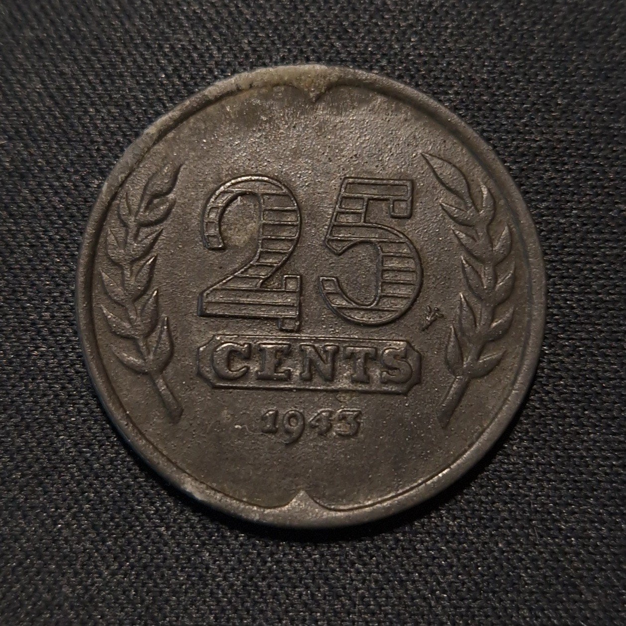 25 cent 1943 zink, Postzegels en Munten, Verzenden, Koningin Wilhelmina, 25 cent, Losse munt