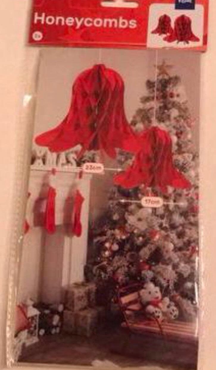 2 rode kerstklokken doorsnee 17 en 23 cm, honeycomb folat, Ophalen of Verzenden, Nieuw