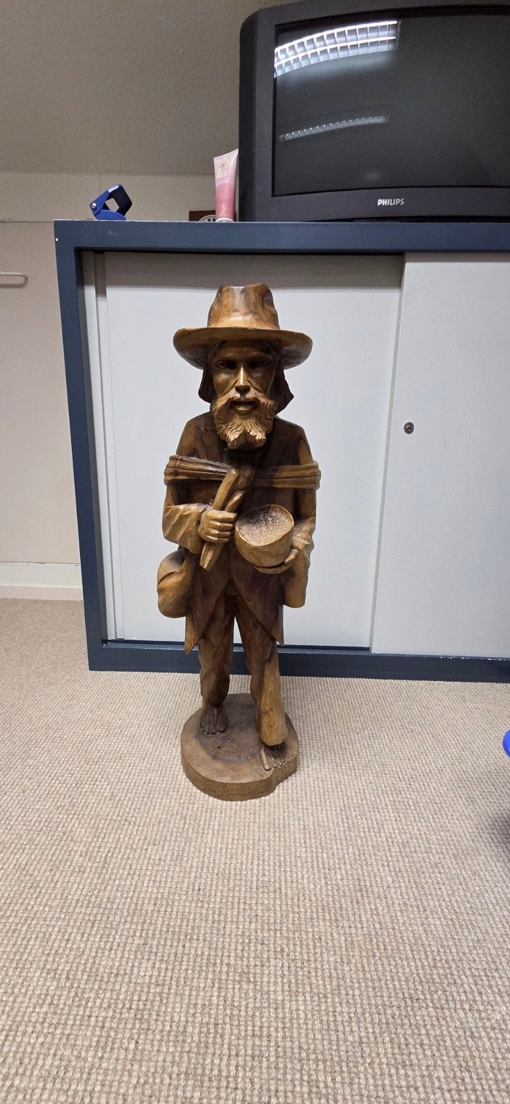 Unieke handgesneden houten sculptuur van een man, Ophalen, 50 - 100 cm, Handgemaakt, Beeld