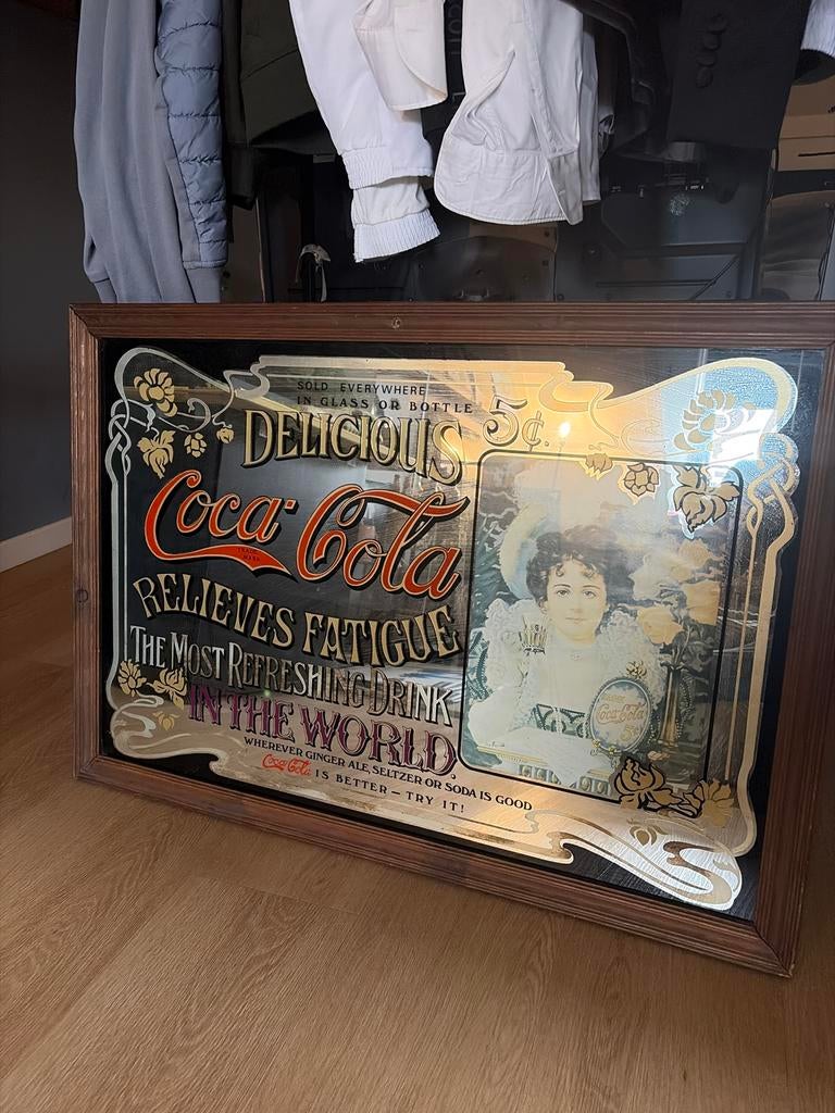 Vintage Coca-Cola spiegel - 'Delicious Coca-Cola', Ophalen, Rechthoekig, 50 tot 100 cm, Minder dan 100 cm
