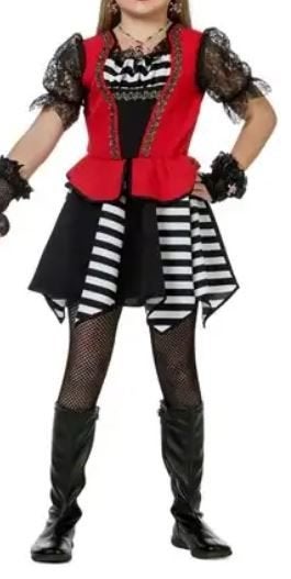Leuk rood/zwart PIRAAT/ZEEROVER jurk + ooglapje - Halloween, Ophalen of Verzenden, Gebruikt, 122 t/m 128, Jongen of Meisje