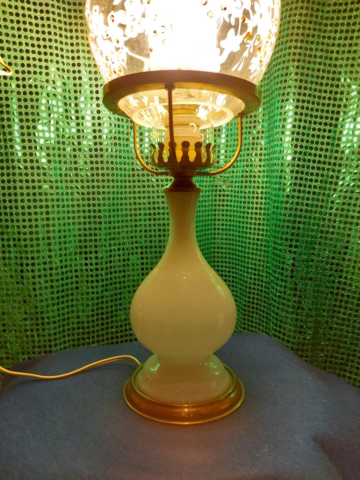 Vintage Tafellamp met Bloemmotief Glas, Antiek en Kunst, Ophalen