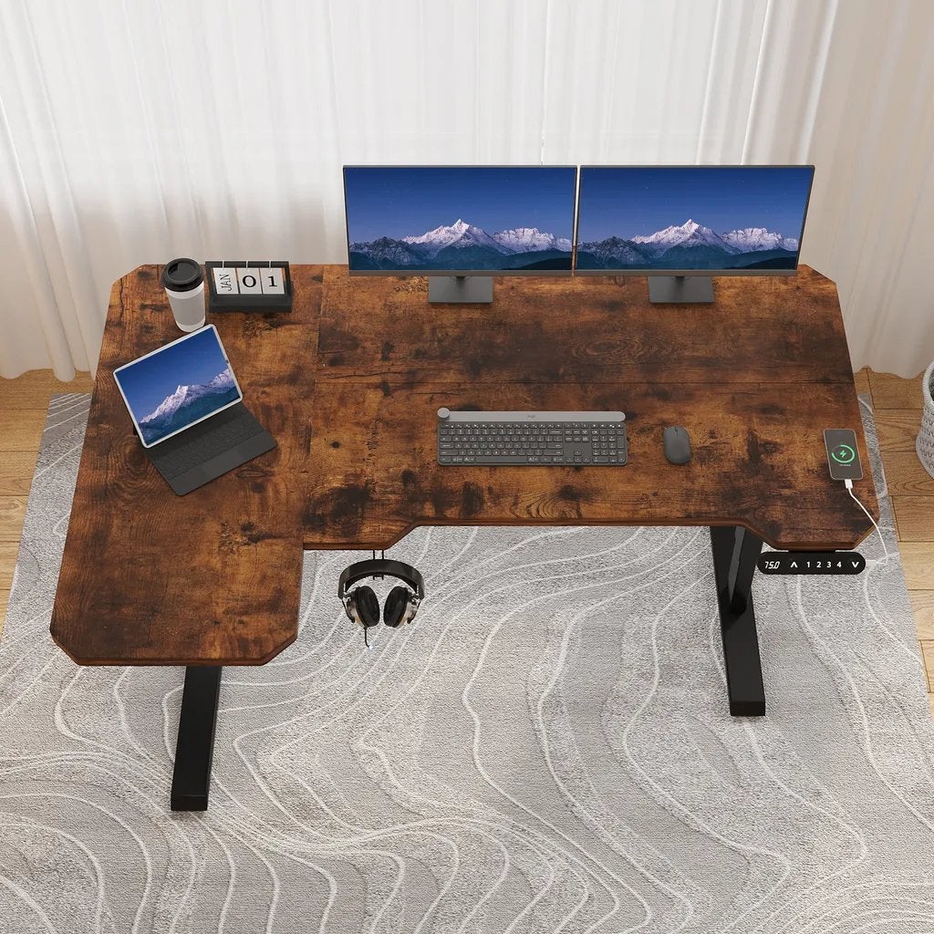 L-vormig Zit-sta Bureau - Elektrisch Verstelbaar, Demontabel, 150 cm, Spaanplaat of MDF, Ophalen of Verzenden