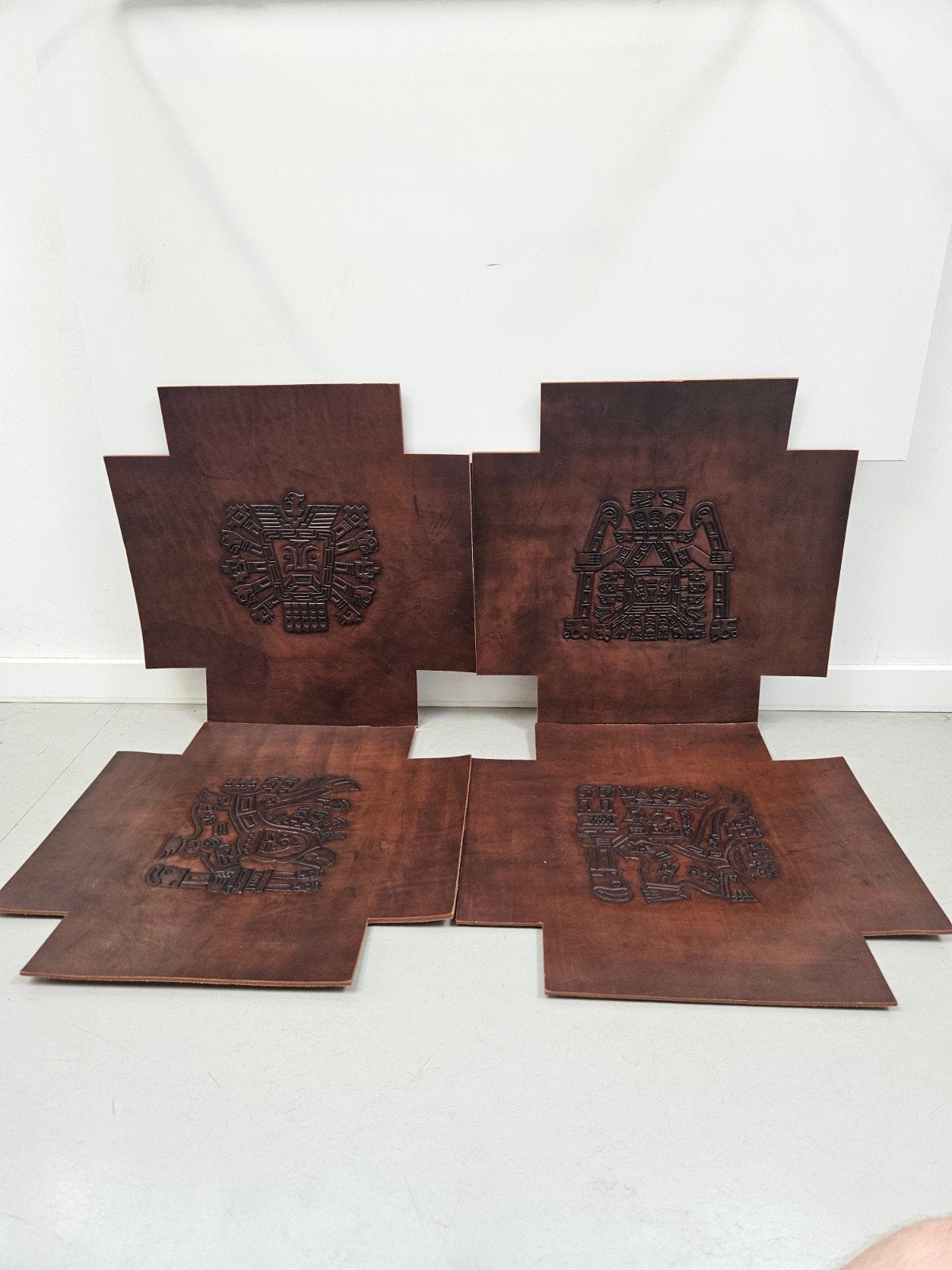 4 Vintage Leren Wandpanelen/ Meubelinzetten  Angel Pazmino, Ophalen of Verzenden