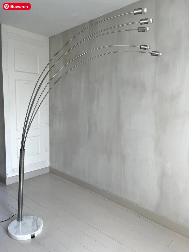 Vintage DOM Christian Koban 5-arms booglamp – Carrara marmer, Ophalen, Gebruikt, 200 cm of meer, Overige materialen