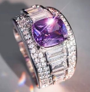 Paarse zirkoon 925 sterling zilveren ring, 18 tot 19, Nieuw, Ophalen of Verzenden, Met edelsteen
