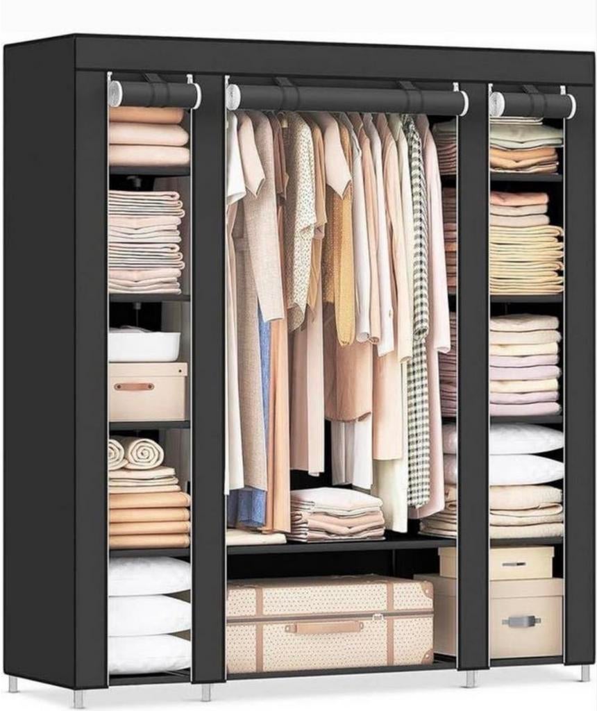 Verrijdbare Kledingkast met Stoffen Hoes - Zwart NIEUW, Huis en Inrichting, Kasten | Kledingkasten, Met plank(en), Kunststof, 100 tot 150 cm