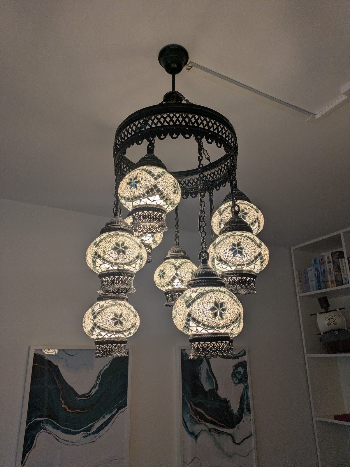 Prachtige Turkse Mozaïek Hanglamp - 9 Bollen, Ophalen, Turks, Oosters, Mozaïek, E14 (klein), Zo goed als nieuw