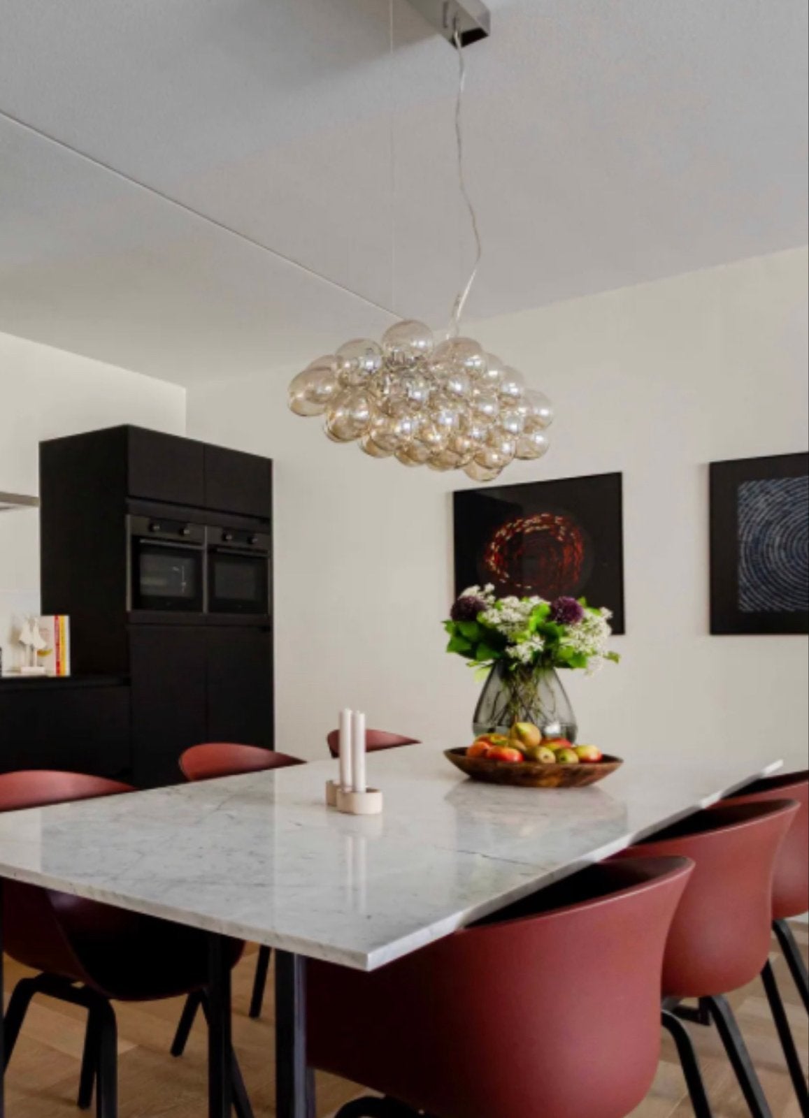 Hanglamp met glazen bollen - Amberkleurig, Ophalen, Zo goed als nieuw, Glas, Overige fittingen