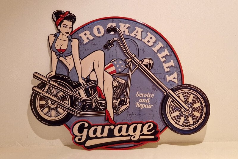 Metaal, wandbord, rockabilly, garage, rock & roll, pin-up, Ophalen of Verzenden, Nieuw, Metaal, Decoratieobject