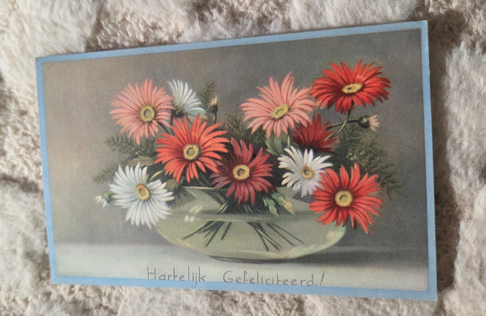 Oude Ansichtkaart: Hartelijk Gefeliciteerd! Bloemen, Ophalen of Verzenden, 1920 tot 1940, Gelopen, Overige thema's