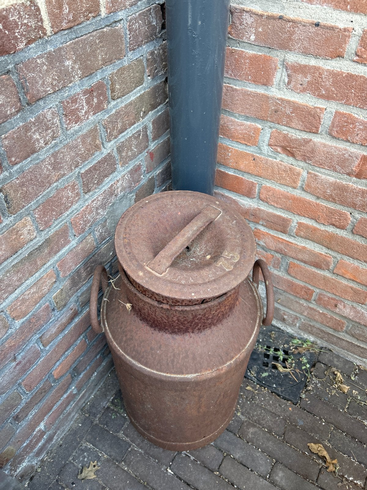Antieke roestige melkbus met deksel, Ophalen