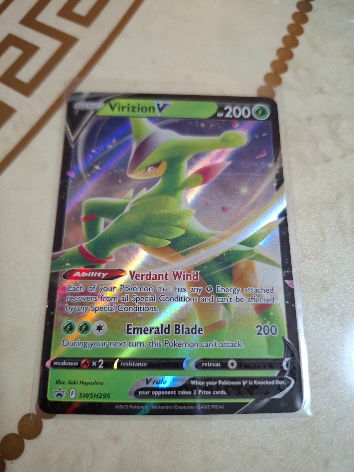 Pokémon Kaart Virizion V SWSH295 Full Art Promo, Ophalen of Verzenden, Zo goed als nieuw, Losse kaart, Foil