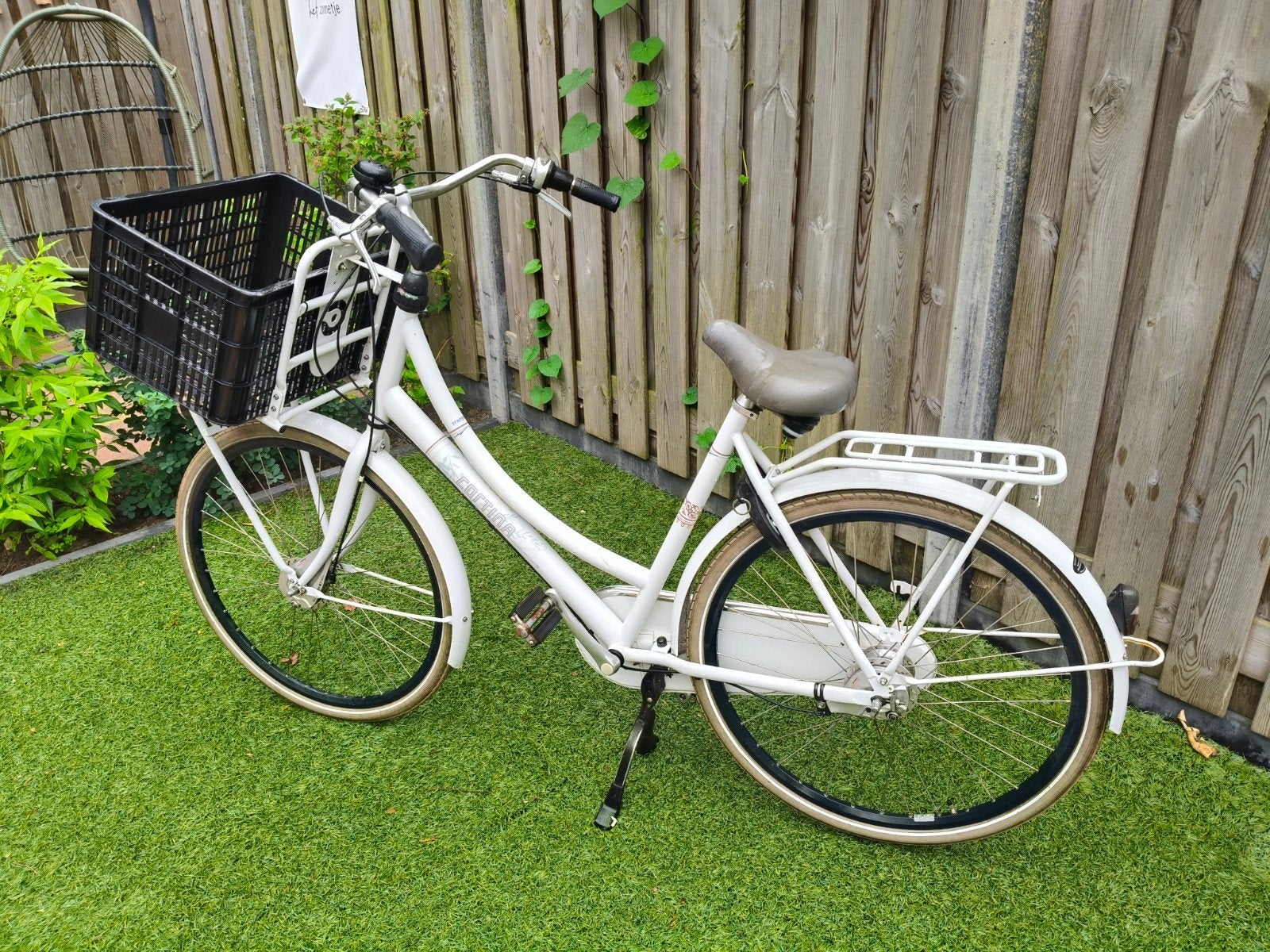 Witte Cortina Roots Transport damesfiets met krat, Gebruikt, Versnellingen, 56 cm of meer, Schijfrem