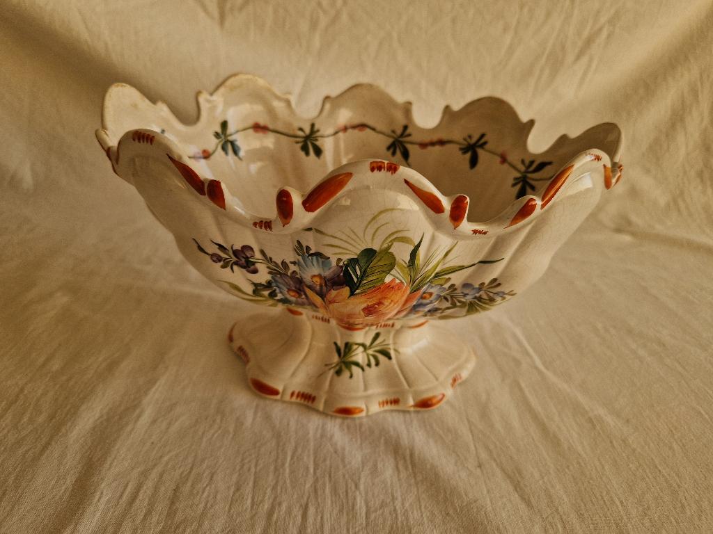 Aardewerken fruitschaal met bloemenmotief Bassamo Italy #190, Ophalen of Verzenden