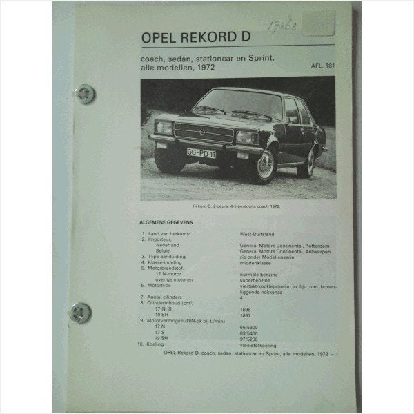 Opel Rekord D Vraagbaak losbladig 1972 #2 Nederlands, Boeken, Ophalen of Verzenden, Gelezen, Opel