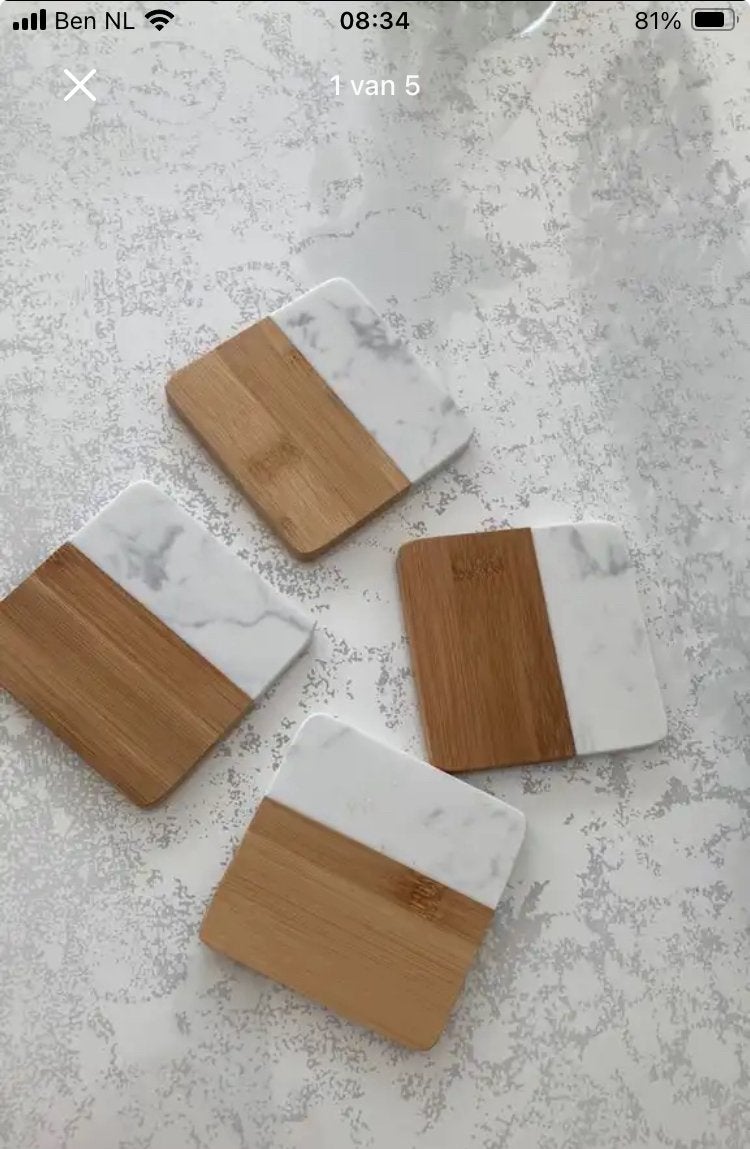 Nieuw! Marmer met houten onderzetters, Ophalen, Zo goed als nieuw