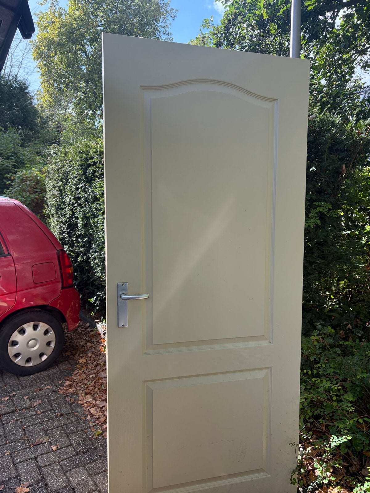 Crèmekleurige binnendeur met handvat, Ophalen, Gebruikt, 80 tot 100 cm, Binnendeur