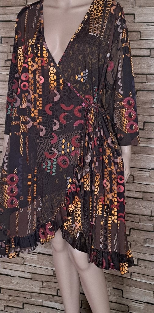 OPHILIA - nieuwe viscose mozaïek print jurk, maat L/ 42/44, Bruin, Verzenden, Maat 42/44 (L), Nieuw