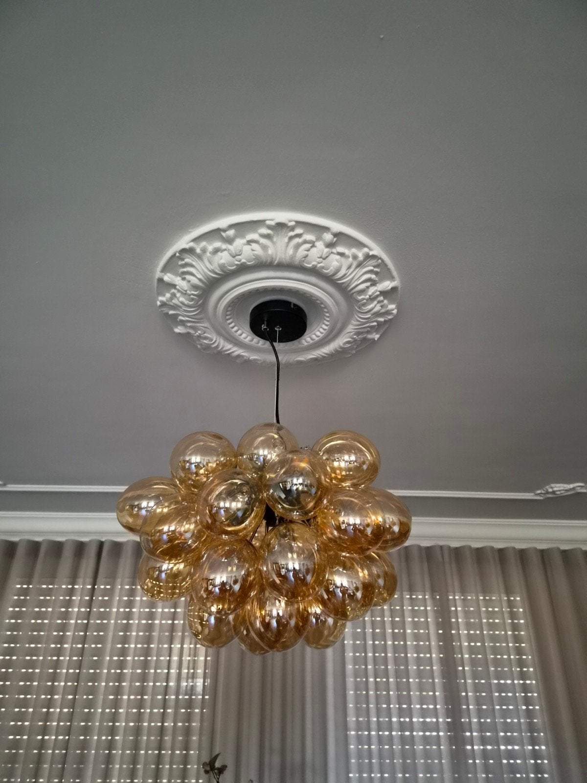 2x  art Deco hanglamp zwart met Amber glas 8-lichts - Uvas, Huis en Inrichting, Lampen | Hanglampen, Ophalen of Verzenden, Nieuw