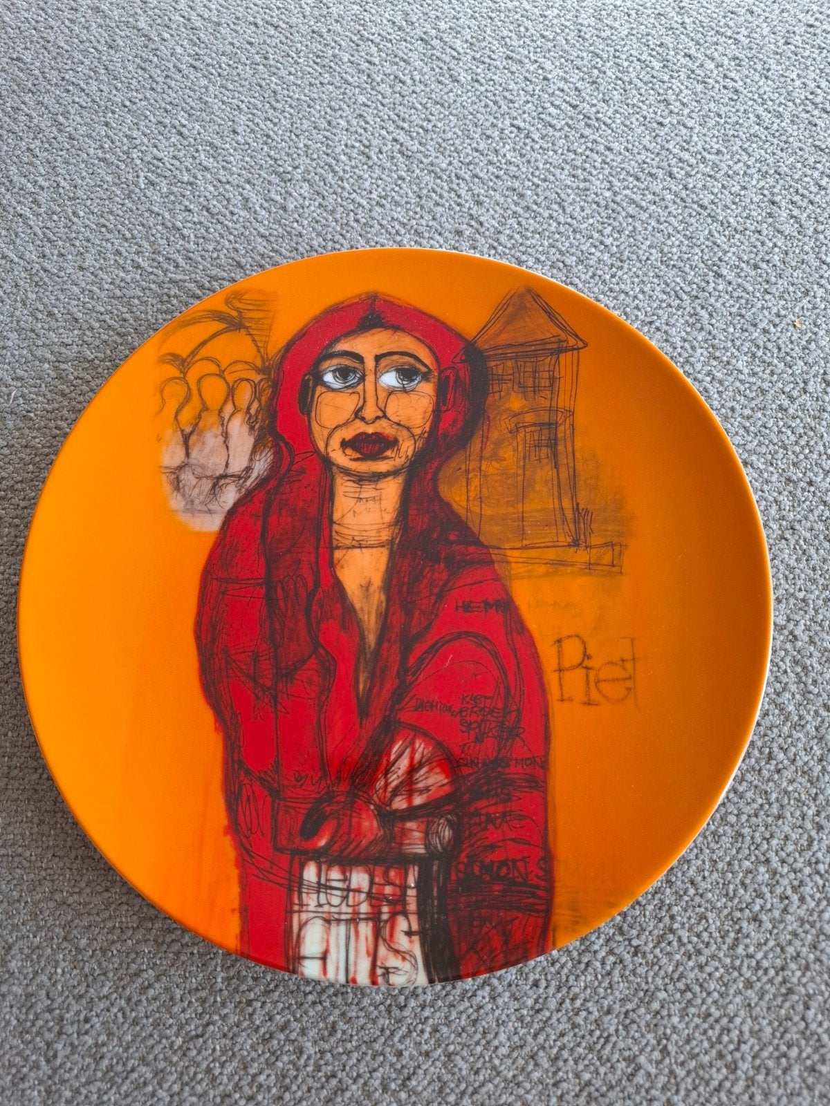 Piet shopping bord voor Amerpoort Ateliers  2019/2020, vrouw, Antiek en Kunst, Ophalen of Verzenden, Bord, Oranje, Overige materialen