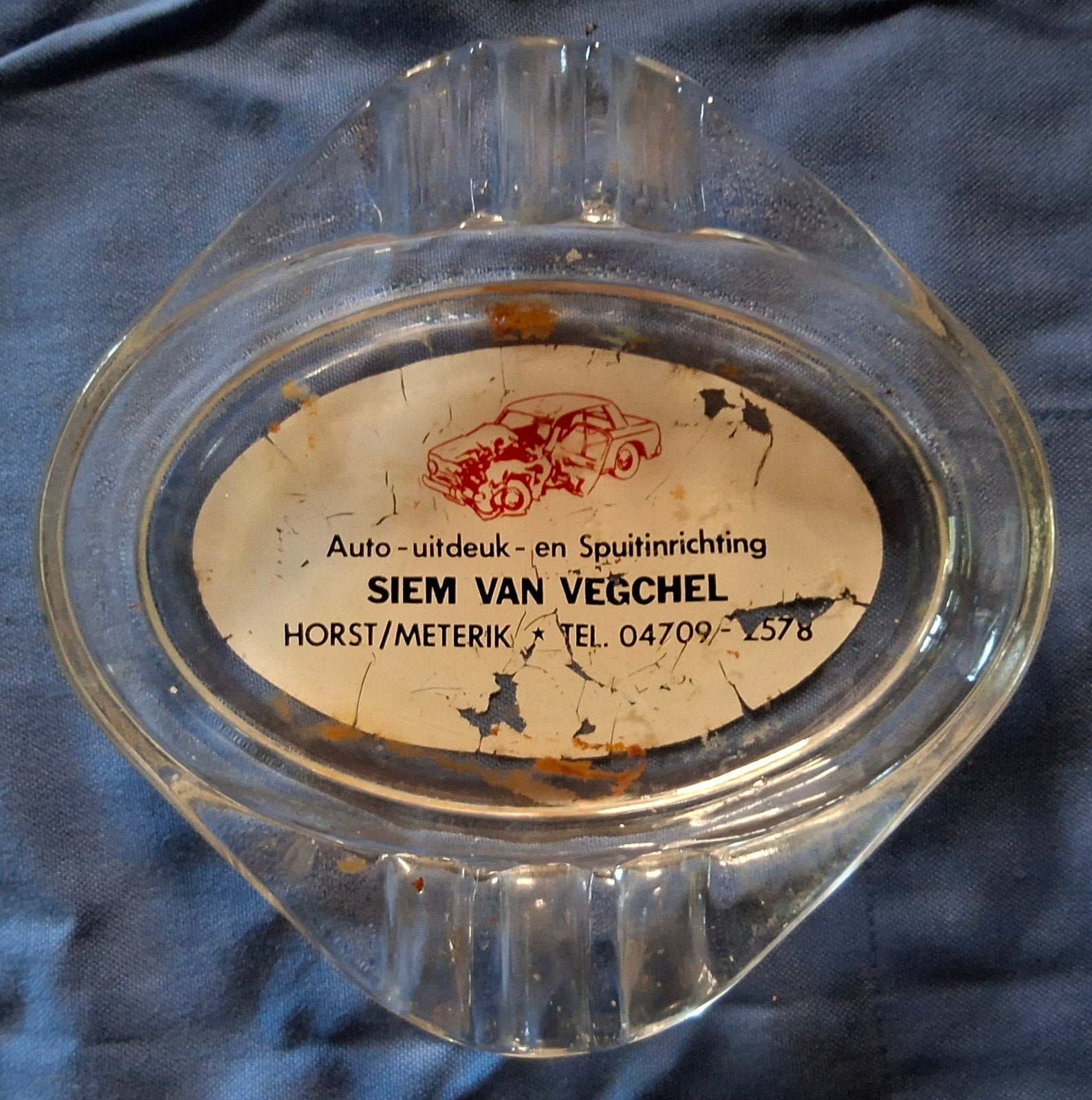Vintage Glazen Asbak Siem van Veghel rond 1970-1971, Auto diversen, Ophalen of Verzenden