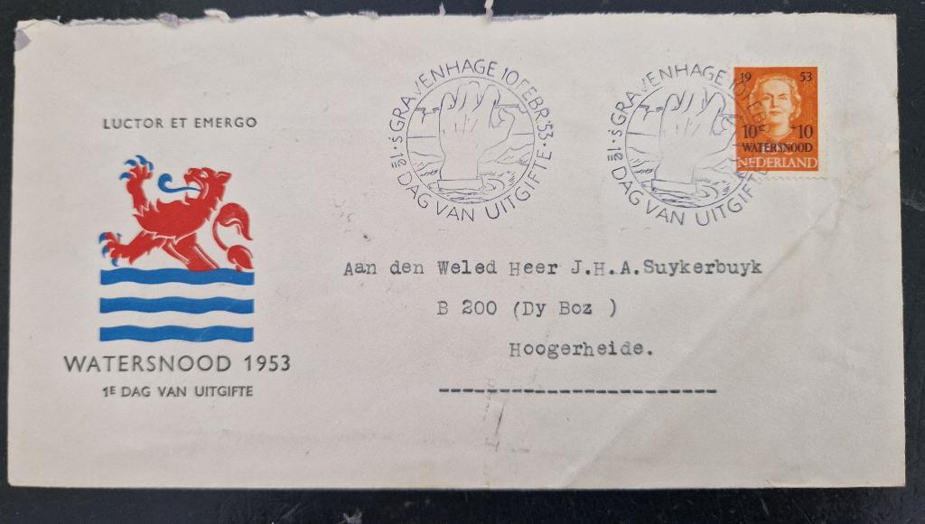 Nederland 1953 - FDC E12 - Watersnood  - open gesneden, Verzenden, Na 1940