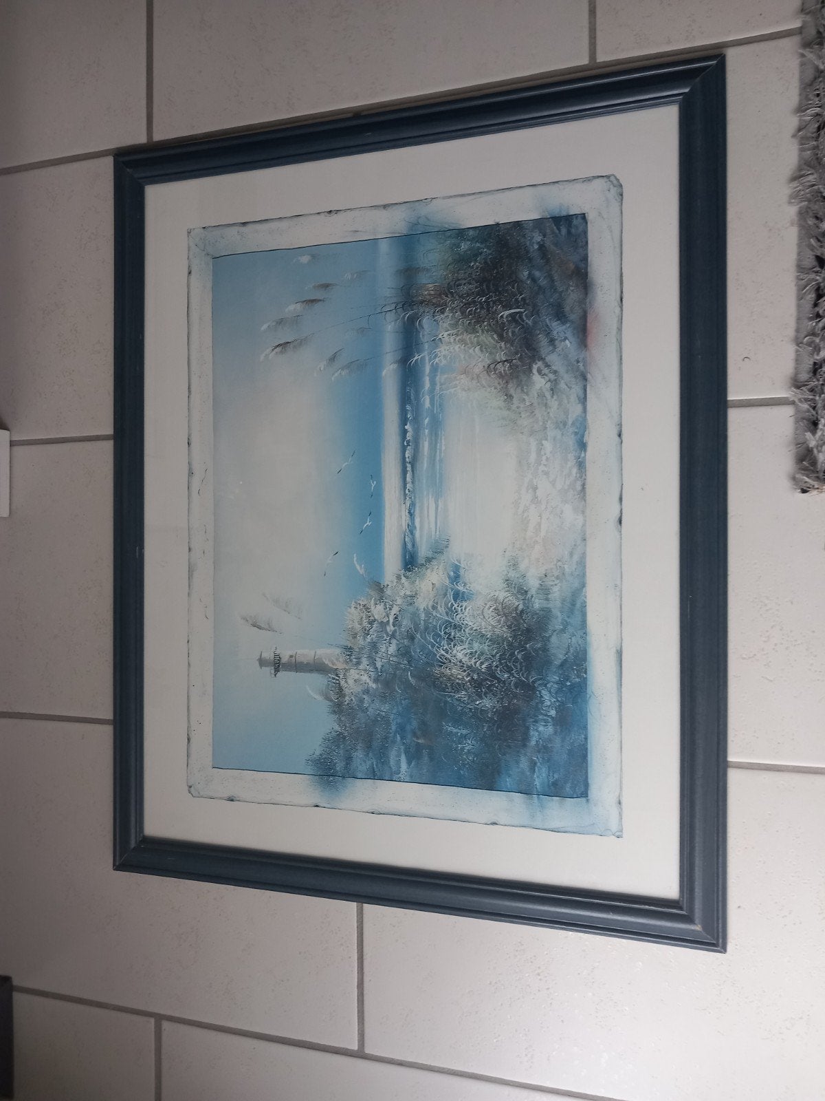 Schilderij met vuurtoren en zeezicht - 78x63 cm, Antiek en Kunst, Kunst | Schilderijen | Klassiek, Ophalen
