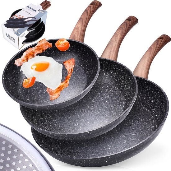 Koekenpan Set Graniet (2vd 3 pannen), Overige materialen, Met handvatten, Pannenset, Ophalen of Verzenden