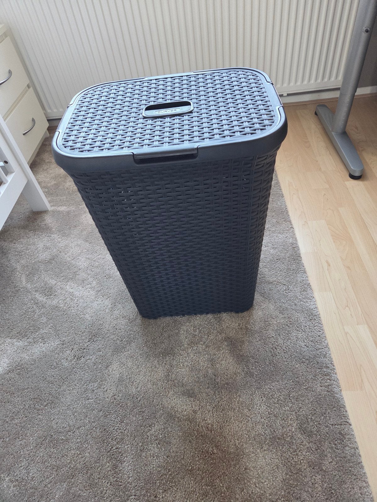 Curver Wasmand Donkergrijs - Rattan Look - 60 liter   k, Ophalen, Zo goed als nieuw