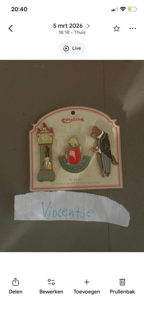 Efteling Pin De Wolf en de Zeven Geitjes 50 Jaar, Ophalen of Verzenden, Nieuw, Button of Speldje