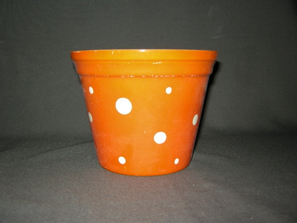 Ceramique Maestricht, oranje met witte stippen, bloempot, Ophalen of Verzenden