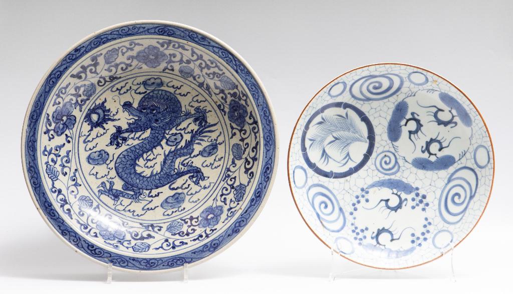 Grote blauw-wit antieke borden diam. 39 en 32 cm, Ophalen