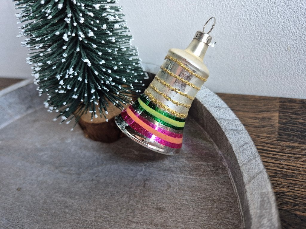Vintage kerstbal klokje gekleurde strepen 581, Diversen, Kerst, *, Gebruikt, *, Ophalen of Verzenden