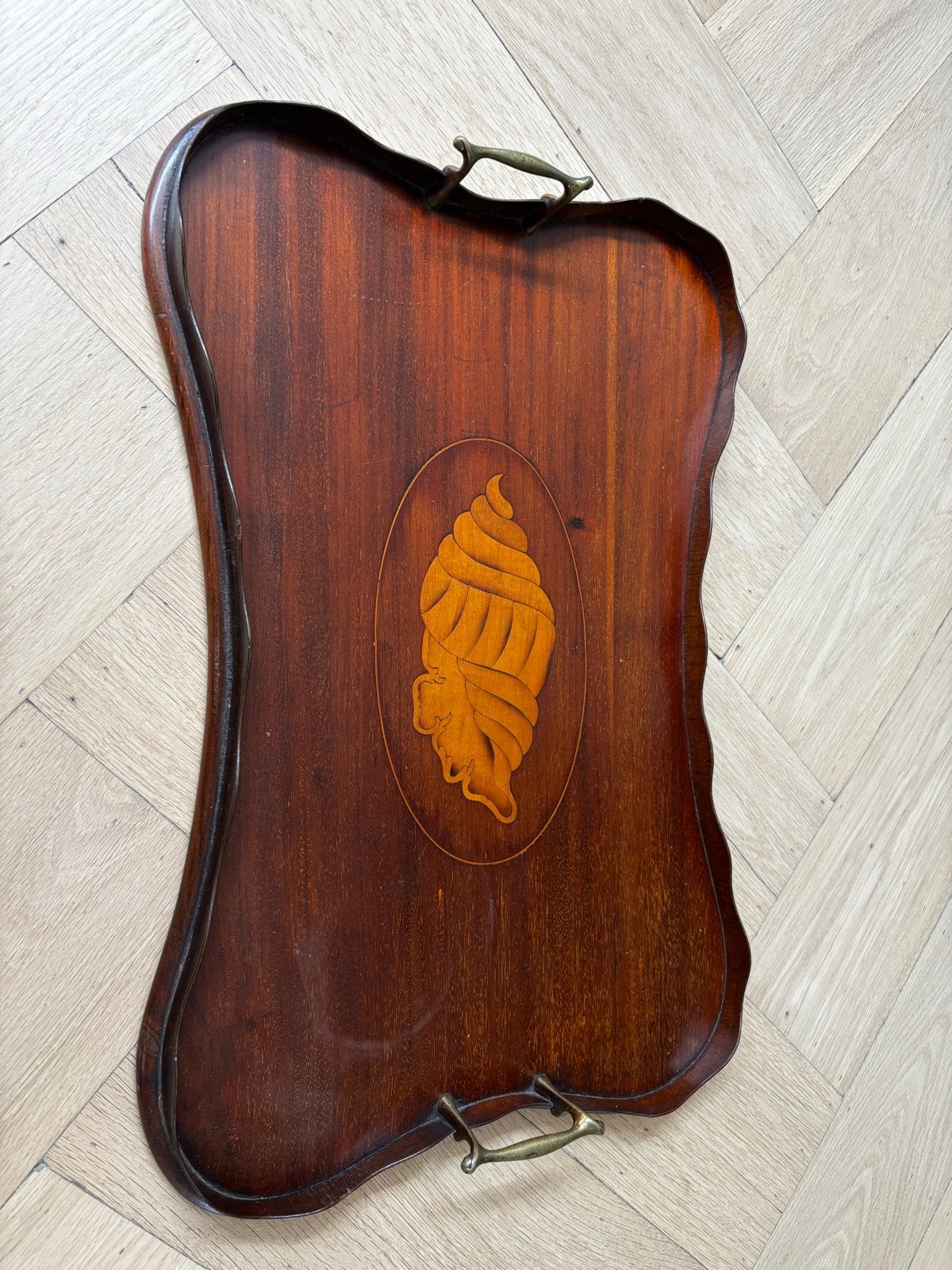 Antiek Houten Dienblad met Intarsia Decoratie, Antiek en Kunst, Ophalen