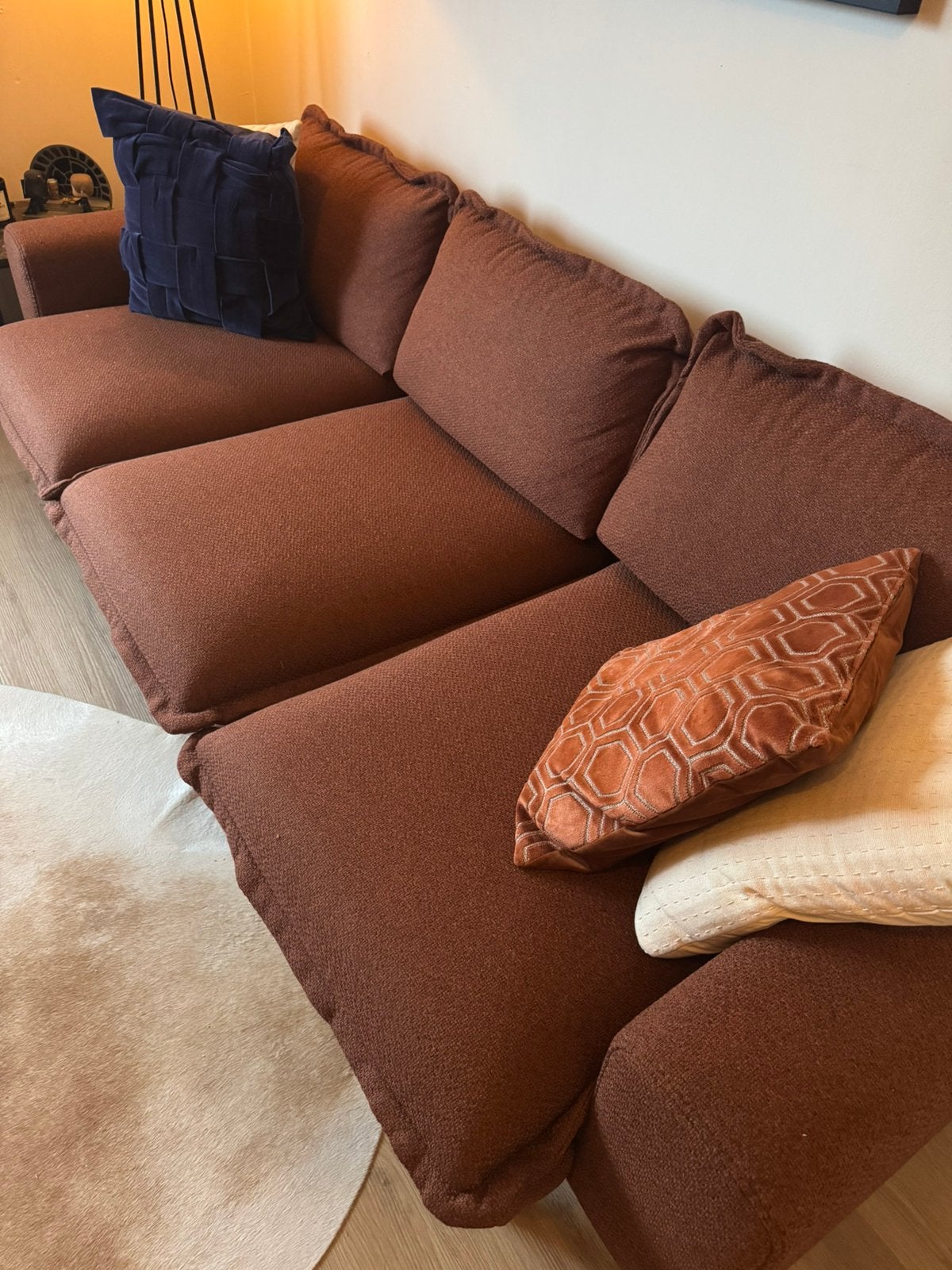 3-zits terracotta bank stof, Driepersoons, 75 tot 100 cm, Zo goed als nieuw, Stof