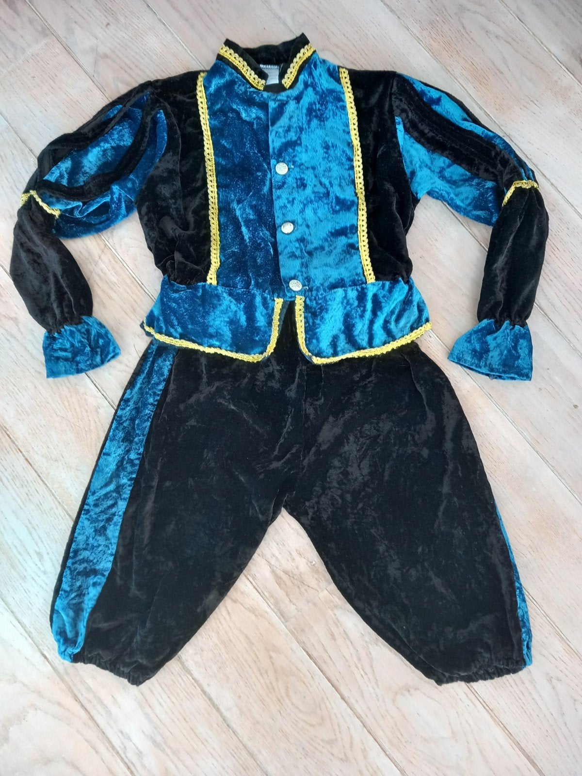 Pietenpak fluweel blauw/zwart maat 140, Ophalen of Verzenden, Zo goed als nieuw, 134 t/m 140, Jongen of Meisje