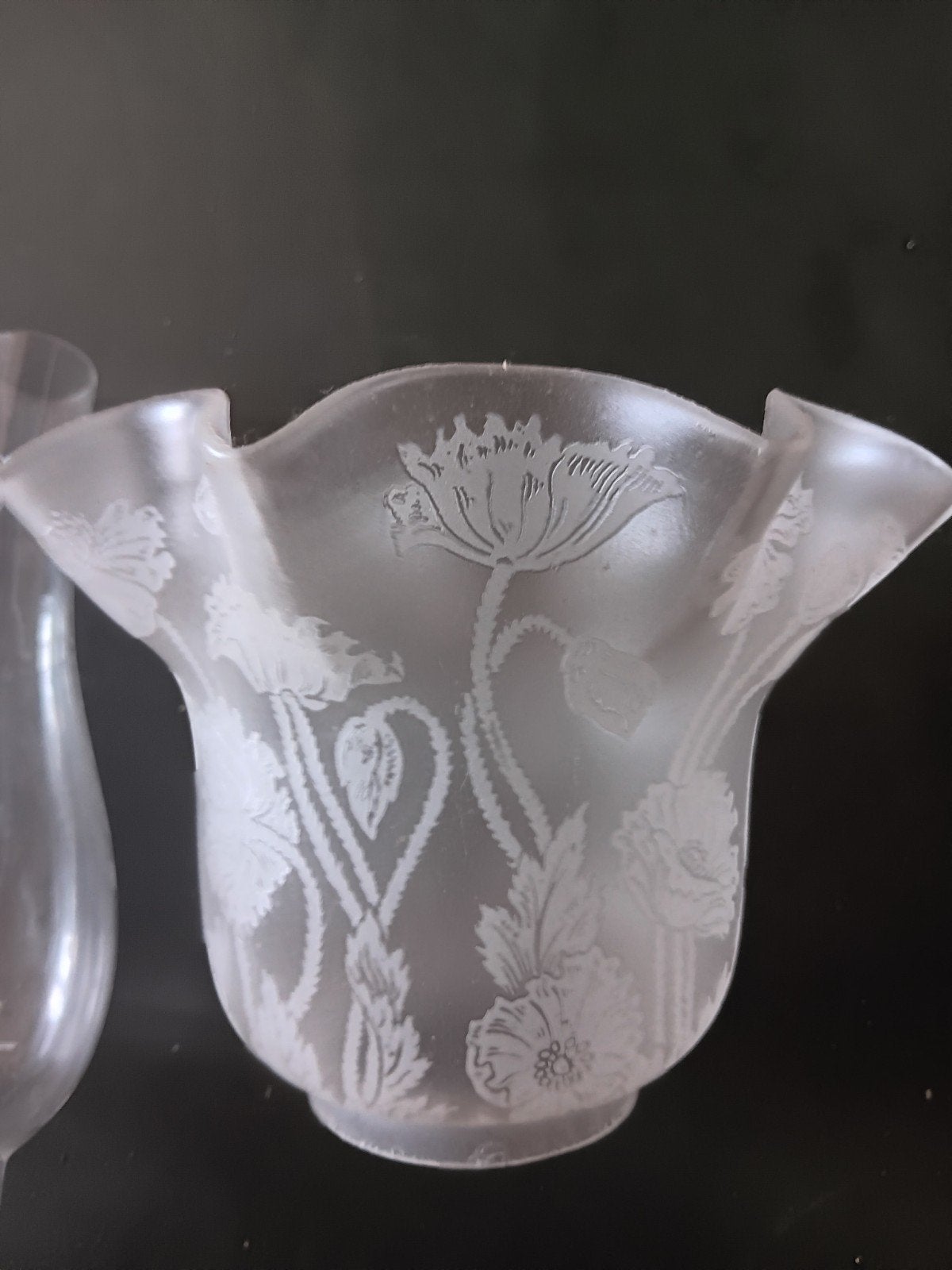 Glazen olielamp kapje met bloemmotief - 13 cm hoog, Ophalen