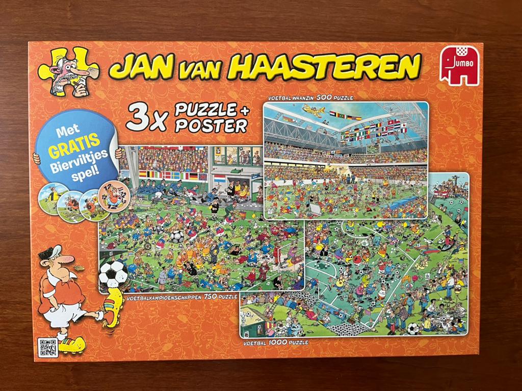3 Jan v Haasteren puzzels voetbal 500/750/1000 st, Ophalen of Verzenden, 500 t/m 1500 stukjes, Zo goed als nieuw