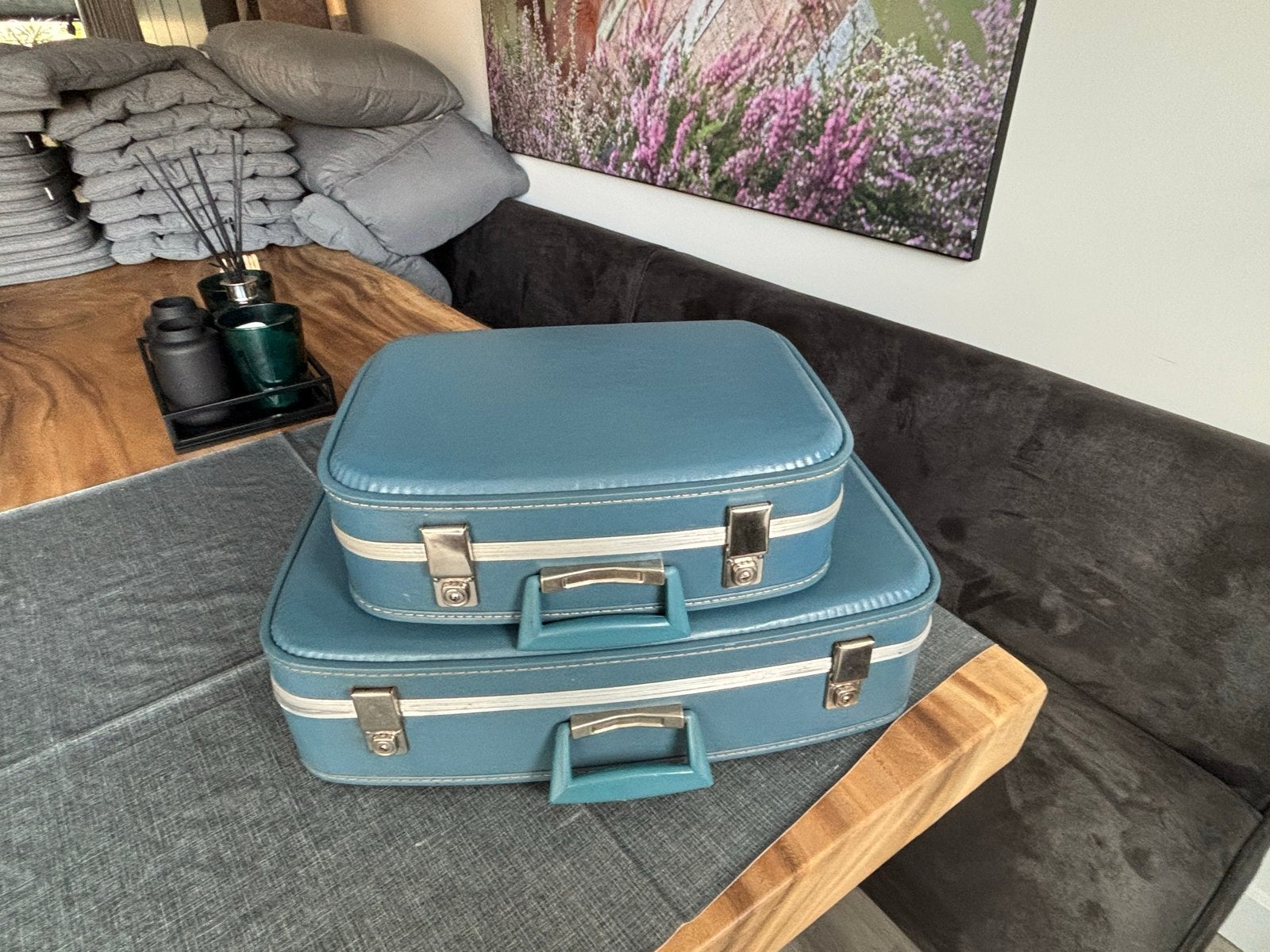 Vintage Air France Reiskoffers - Set van 2 in Blauw, Ophalen
