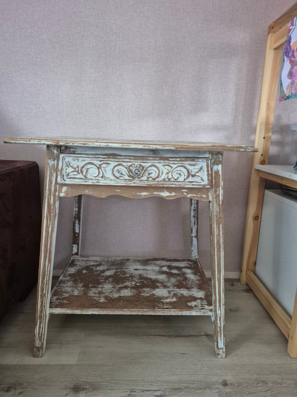 Vintage bijzettafel met lade en plank, Ophalen