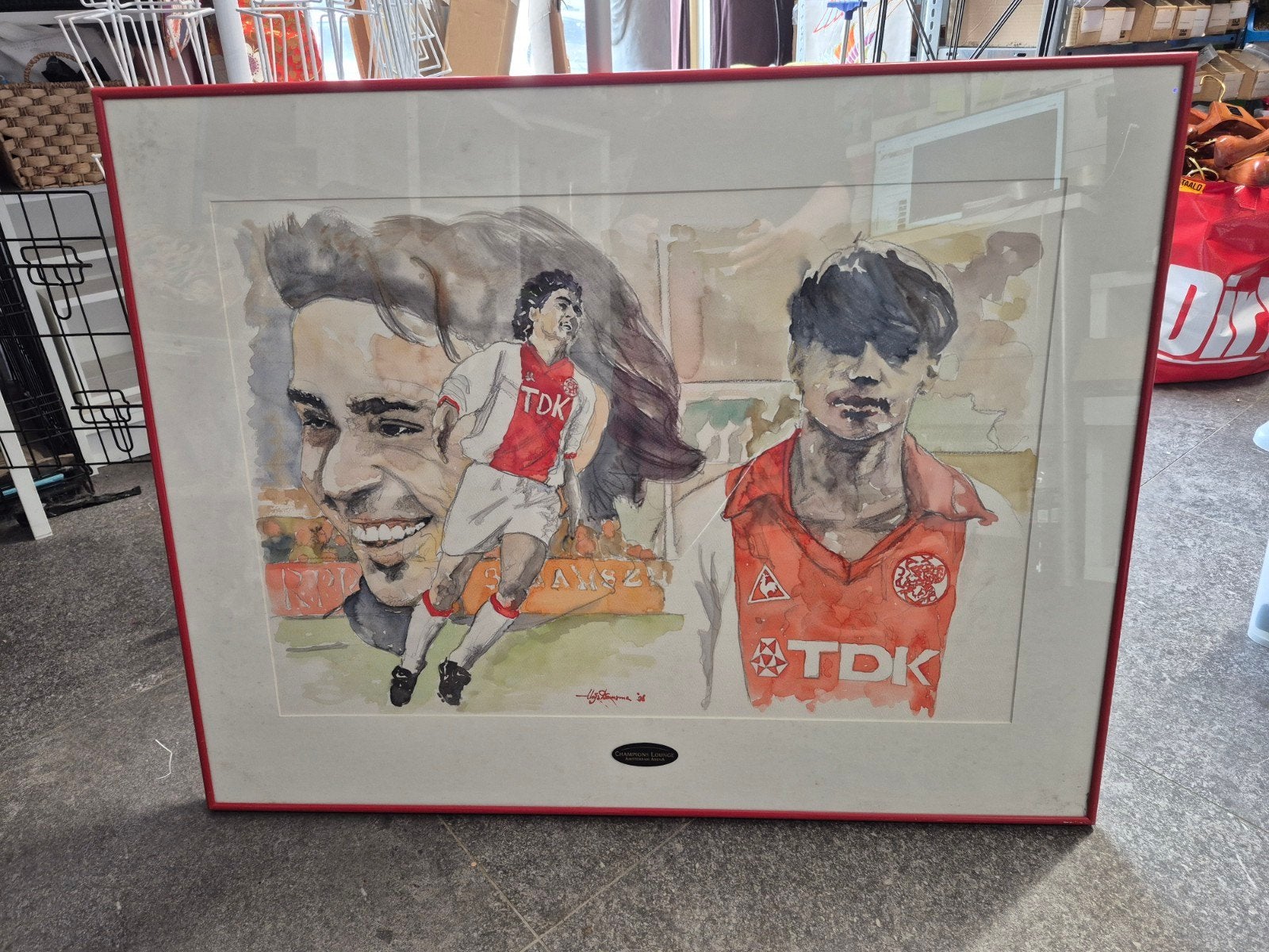 Aquarel Sonny Silooy - Champions League - Thijs Damsma 1998, Ophalen of Verzenden