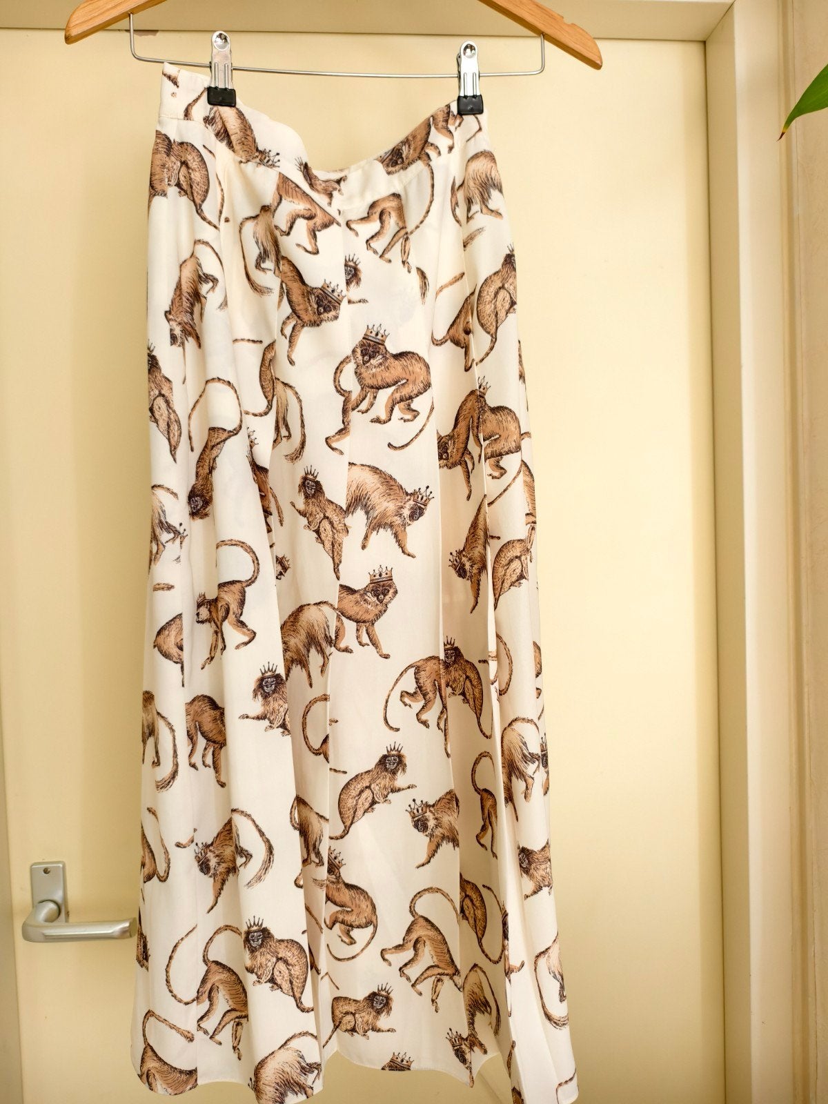 H&M Plooirok met apenprint, maat 36, H&M, Beige, Ophalen of Verzenden, Zo goed als nieuw