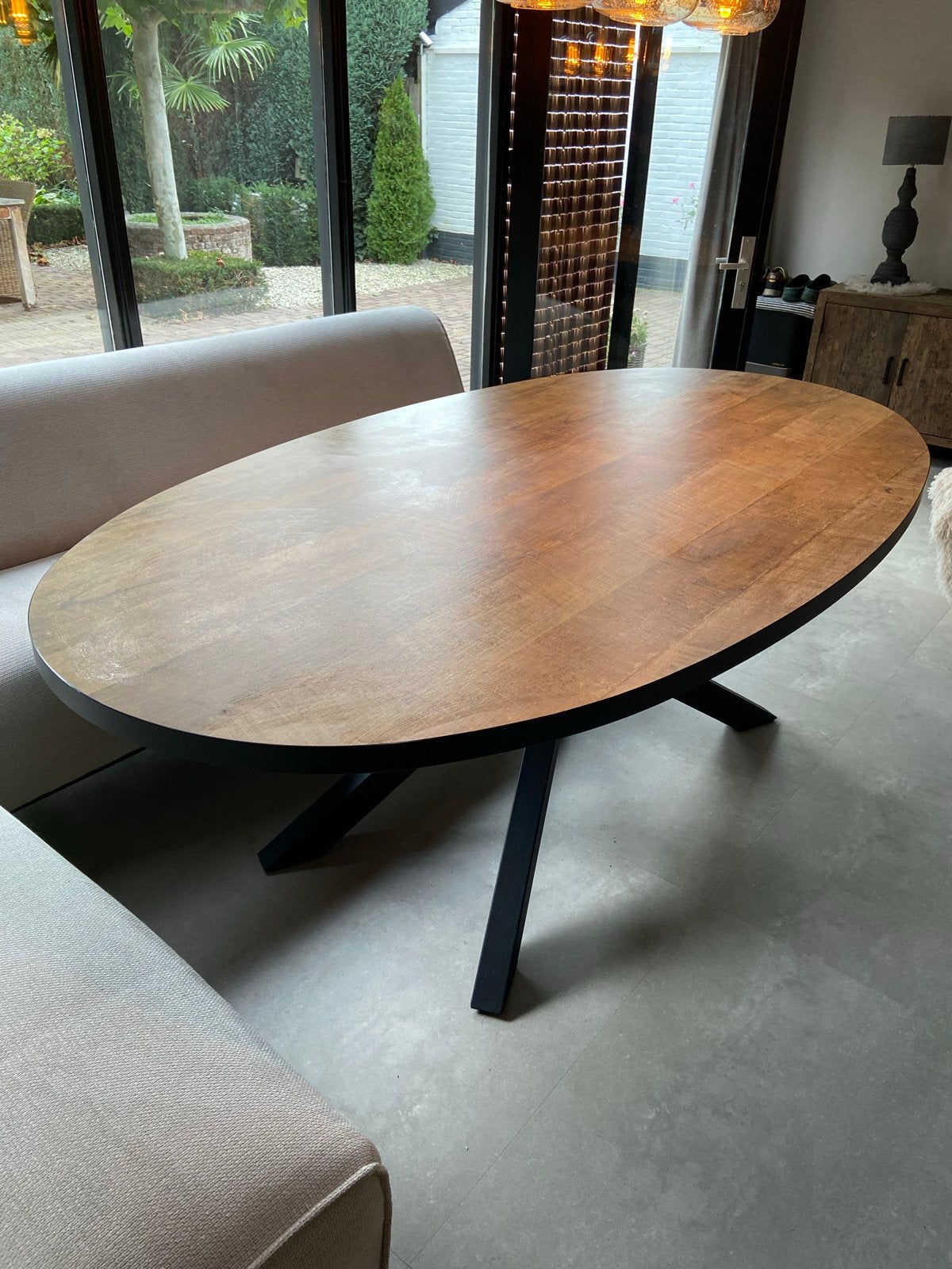 Degelijke eettafel 2.20x1.20 - Prima conditie, demonteerbaar, Ophalen, Overige materialen, 100 tot 150 cm, 200 cm of meer