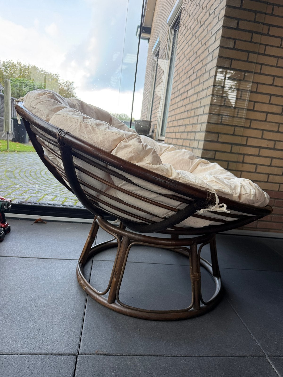 Comfortabele Papasan stoel met kussen, Ophalen, Gebruikt, Riet of Rotan, 100 tot 125 cm
