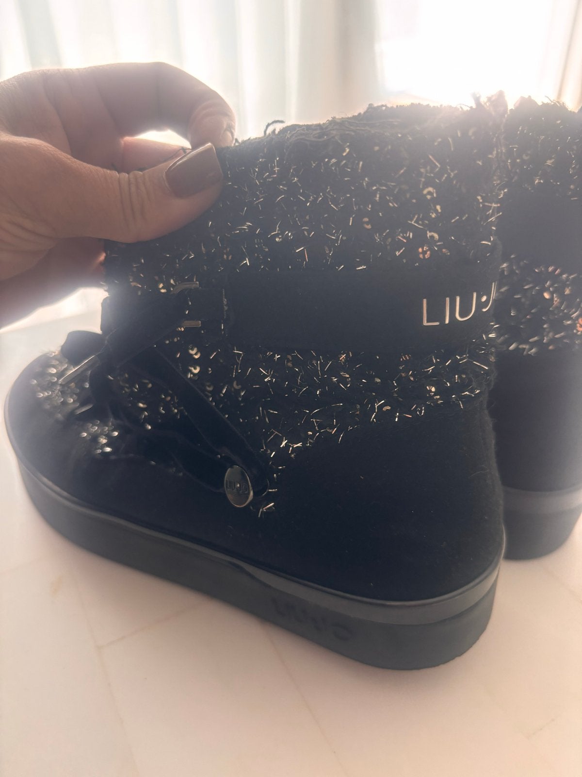 Liu Jo zwarte enkellaarzen met glitterdetails, Ophalen of Verzenden, Zo goed als nieuw