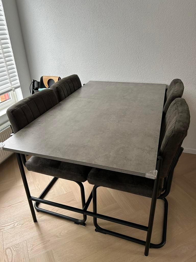 Eettafel met stoelen, 100 tot 150 cm, Zo goed als nieuw, Modern, Vier personen