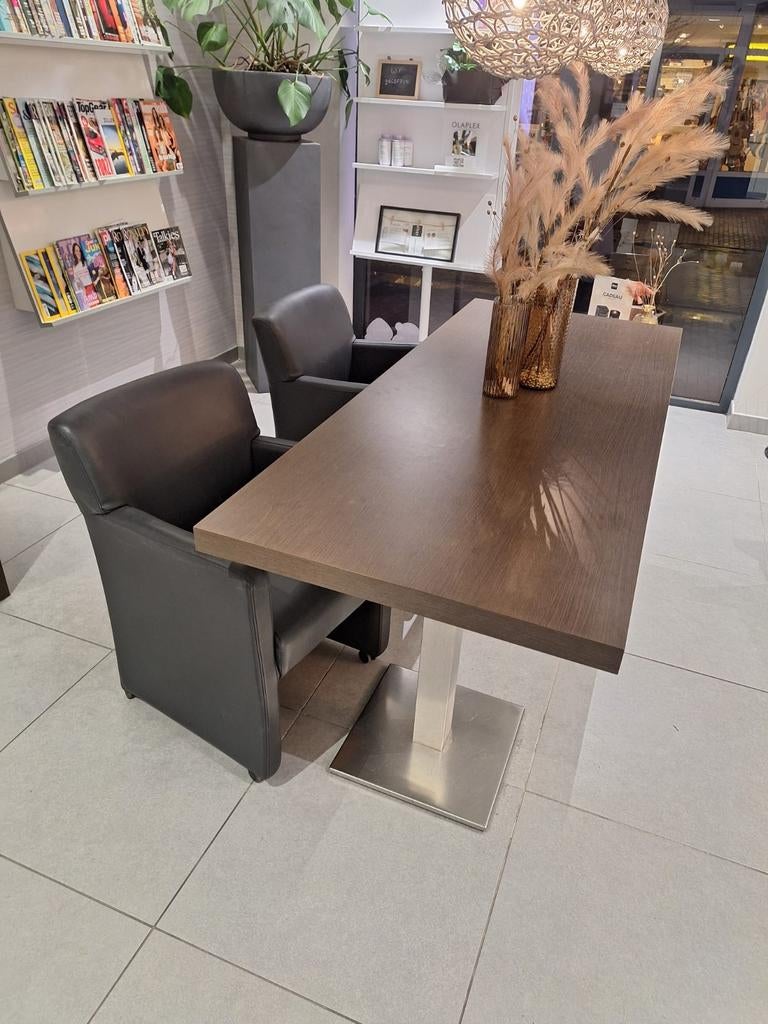 Mooie kwaliteit eethoek met 6 leren stoelen, Ophalen, Gebruikt, Vijf personen of meer