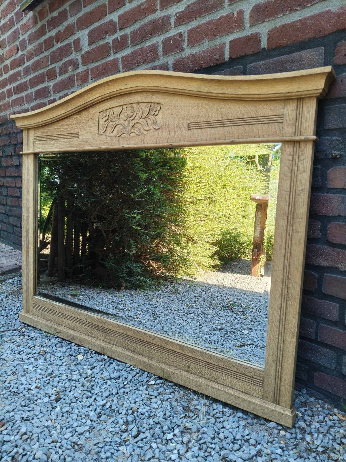 Antieke blank eiken spiegel (ca. 1930), Ophalen, Rechthoekig